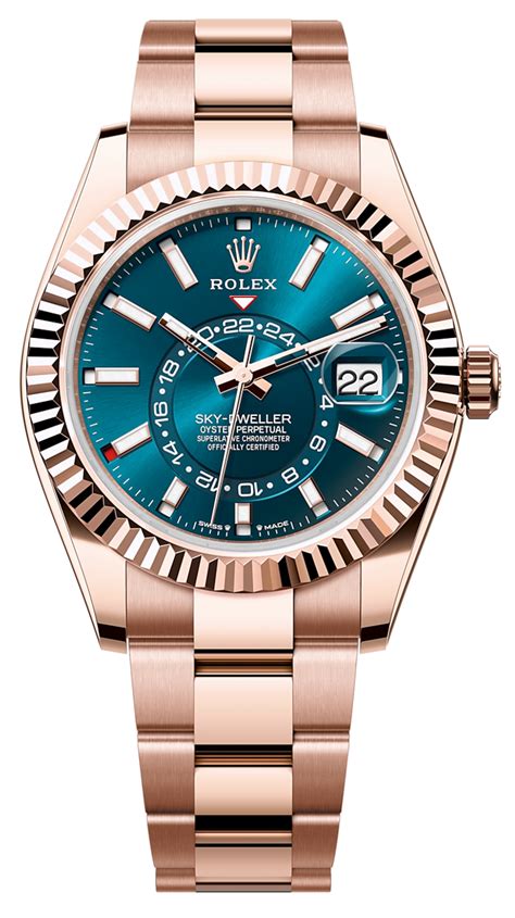 rolex sky dweller rose gold blue face|rolex sky dweller price used.